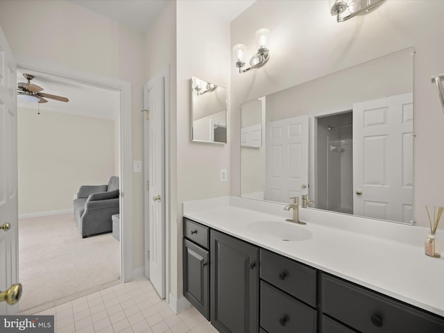 720 Cyprian Ct, Gambrills, MD 21054 - bathroom with ceiling fan, vanity, baseboards, and tile patterned flooring