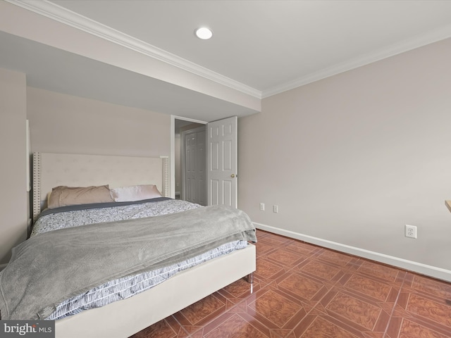 720 Cyprian Ct, Gambrills, MD 21054 - bedroom featuring baseboards, crown molding, tile patterned floors, and recessed lighting