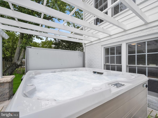 720 Cyprian Ct, Gambrills, MD 21054 - wooden terrace featuring a hot tub and a pergola
