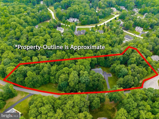 9150 Sparkling Pl, Charlotte Hall, MD 20622 - aerial view of property and surrounding area with a forest and property parcel outlined