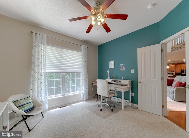 9150 Sparkling Pl, Charlotte Hall, MD 20622 - carpeted home office with ceiling fan and baseboards