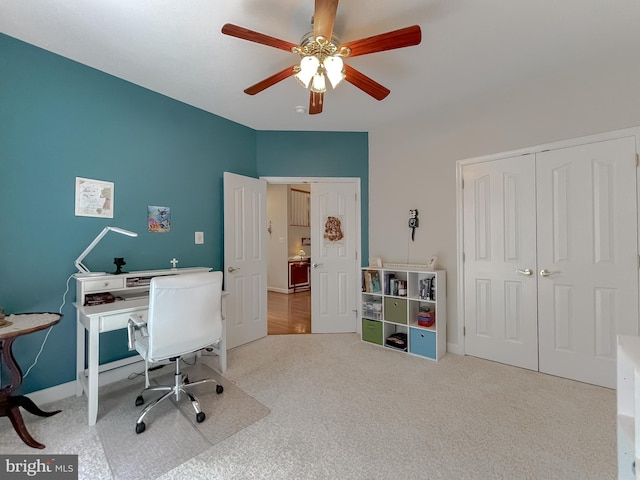 9150 Sparkling Pl, Charlotte Hall, MD 20622 - carpeted office with a ceiling fan and baseboards