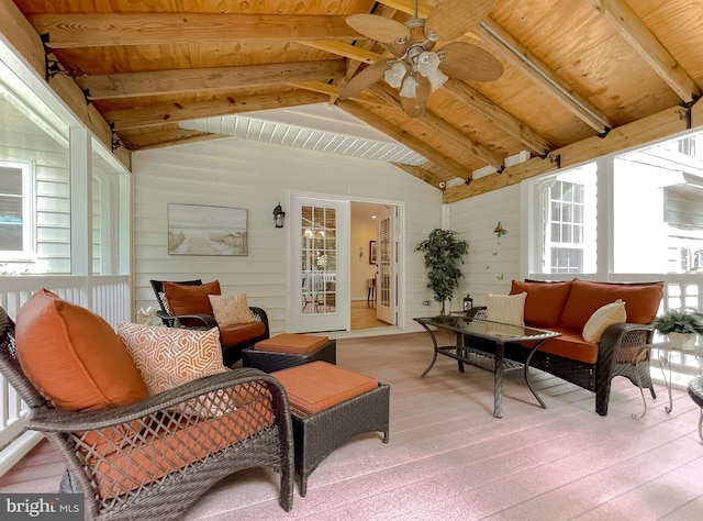 9150 Sparkling Pl, Charlotte Hall, MD 20622 - sunroom featuring an outdoor living space and a ceiling fan