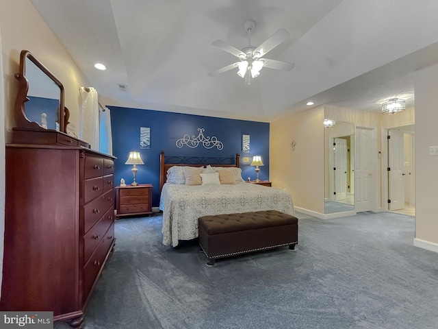 9150 Sparkling Pl, Charlotte Hall, MD 20622 - bedroom with dark carpet, baseboards, recessed lighting, and ceiling fan