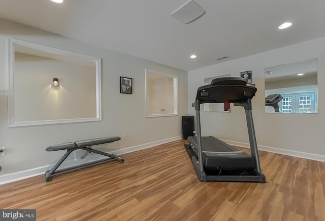 9150 Sparkling Pl, Charlotte Hall, MD 20622 - workout area featuring wood finished floors, recessed lighting, and baseboards