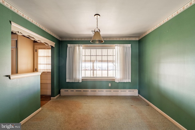 904 W Main St, New Holland, PA 17557 - unfurnished room featuring a baseboard heating unit, carpet floors, and baseboards