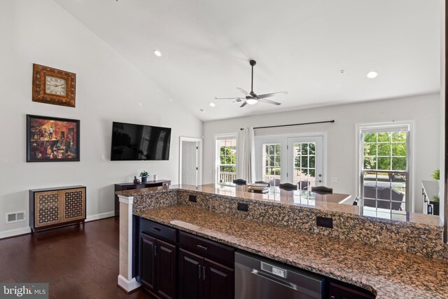 21 Whaleback Ln, Fredericksburg, VA 22406 - kitchen featuring a ceiling fan, dishwasher, healthy amount of natural light, recessed lighting, and stone countertops