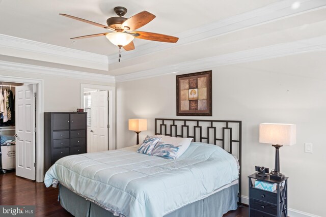 21 Whaleback Ln, Fredericksburg, VA 22406 - bedroom featuring ornamental molding, dark wood-type flooring, and a ceiling fan