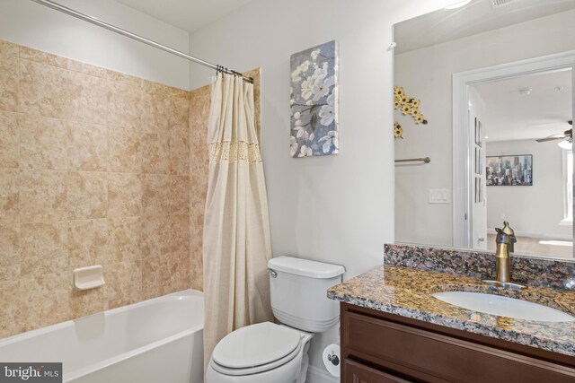 21 Whaleback Ln, Fredericksburg, VA 22406 - bathroom with vanity, toilet, shower / tub combo, and ceiling fan