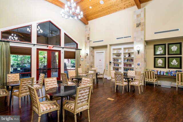 21 Whaleback Ln, Fredericksburg, VA 22406 - dining room with high vaulted ceiling, a chandelier, wood finished floors, french doors, and healthy amount of natural light