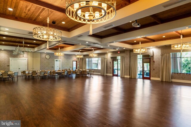 21 Whaleback Ln, Fredericksburg, VA 22406 - gym featuring a chandelier, beam ceiling, wood finished floors, recessed lighting, and baseboards