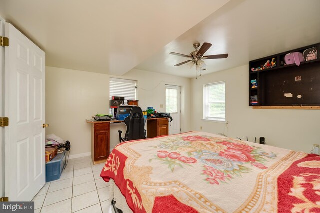 1533 Meadowview Dr, Pottstown, PA 19464 - bedroom with light tile patterned floors, a desk, ceiling fan, and baseboards