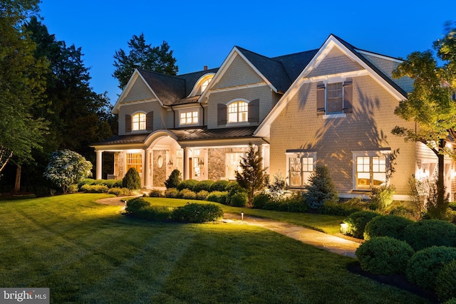 6529 Sothoron Rd, Mclean, VA 22101 - shingle-style home with a front lawn, a standing seam roof, metal roof, and stone siding