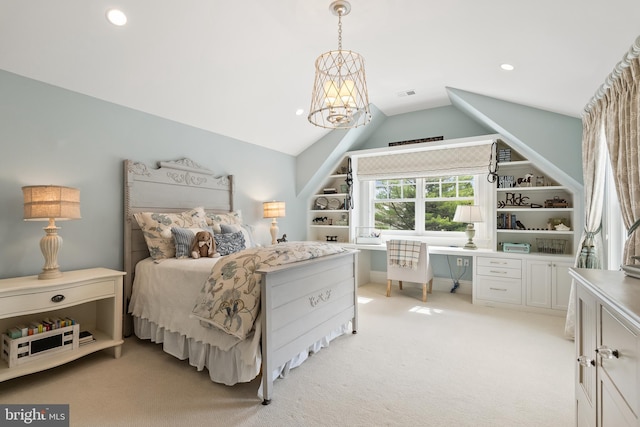 6529 Sothoron Rd, Mclean, VA 22101 - bedroom with lofted ceiling, light colored carpet, recessed lighting, and an office area