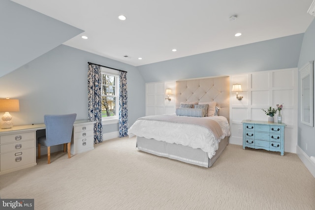 6529 Sothoron Rd, Mclean, VA 22101 - bedroom with light carpet, lofted ceiling, recessed lighting, and baseboards