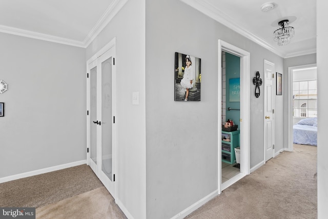 14 Barclay Ct, Bordentown, NJ 08505 - hallway featuring carpet, ornamental molding, and baseboards