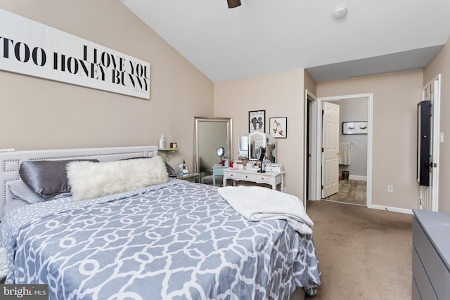 14 Barclay Ct, Bordentown, NJ 08505 - bedroom with carpet flooring, vaulted ceiling, baseboards, a ceiling fan, and ensuite bathroom