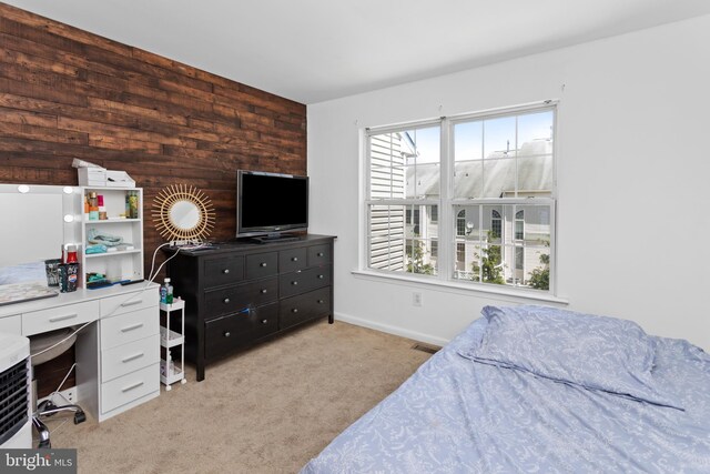 14 Barclay Ct, Bordentown, NJ 08505 - bedroom featuring light carpet, wooden walls, an office area, and baseboards