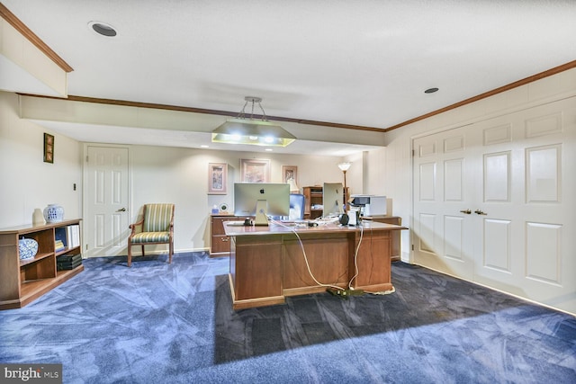 981 Old Holly Dr, Great Falls, VA 22066 - office area with crown molding, dark carpet, and baseboards