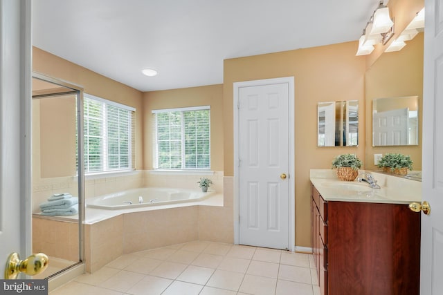 128 Bay Club Pkwy, North East, MD 21901 - full bathroom with vanity, a tub with jets, tile patterned floors, and a shower stall