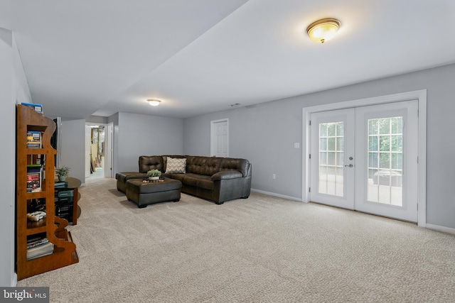 128 Bay Club Pkwy, North East, MD 21901 - living room with french doors, carpet, and baseboards