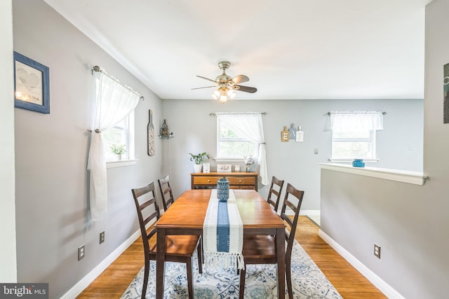 241 Fenwick Rd, Woodstown, NJ 08098 - dining area featuring wood finished floors, a ceiling fan, and baseboards
