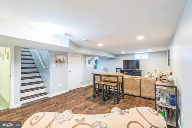241 Fenwick Rd, Woodstown, NJ 08098 - dining room featuring wood finished floors, stairway, recessed lighting, and baseboards