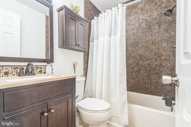 241 Fenwick Rd, Woodstown, NJ 08098 - full bathroom featuring toilet, vanity, shower / bathtub combination with curtain, and tasteful backsplash