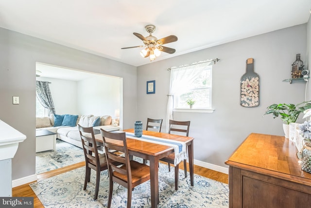241 Fenwick Rd, Woodstown, NJ 08098 - dining area with ceiling fan, light wood-type flooring, and baseboards