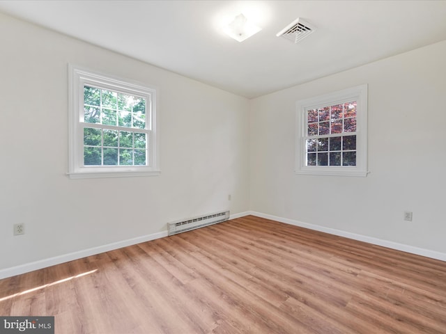 719 Loblolly Ln, Reading, PA 19607 - unfurnished room with a baseboard heating unit, light wood-style floors, and baseboards