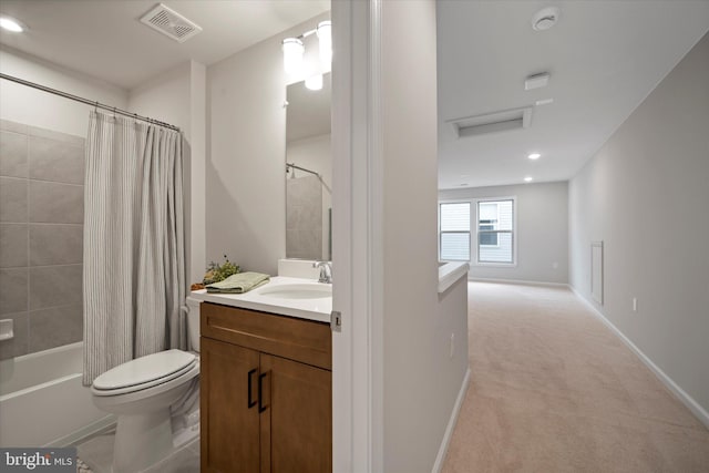 15741 Gardenia Ridge Way, Haymarket, VA 20169 - bathroom with vanity, toilet, shower / bathtub combination with curtain, recessed lighting, and baseboards