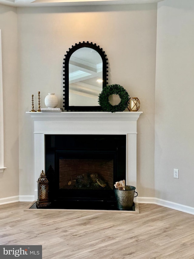 15741 Gardenia Ridge Way, Haymarket, VA 20169 - detailed view of a fireplace, wood finished floors, and baseboards