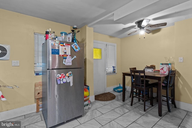 6707 Montgomery Ave, Upper Darby, PA 19082 - kitchen featuring freestanding refrigerator, baseboards, and a ceiling fan