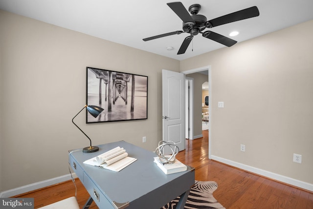 3949 Taney Ave, Alexandria, VA 22304 - home office featuring baseboards, wood finished floors, ceiling fan, and recessed lighting