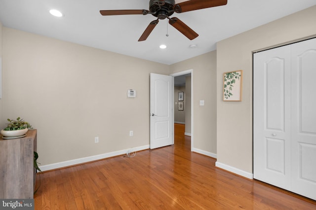 3949 Taney Ave, Alexandria, VA 22304 - bedroom with wood finished floors, baseboards, a closet, recessed lighting, and ceiling fan