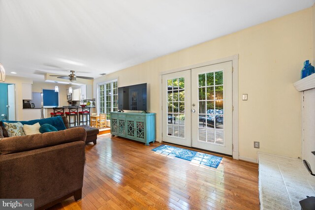 5455 Crowflock Ct, Columbia, MD 21045 - living area featuring french doors, hardwood / wood-style floors, and ceiling fan