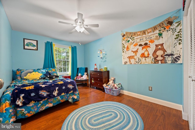 5455 Crowflock Ct, Columbia, MD 21045 - bedroom featuring wood finished floors, ceiling fan, and baseboards