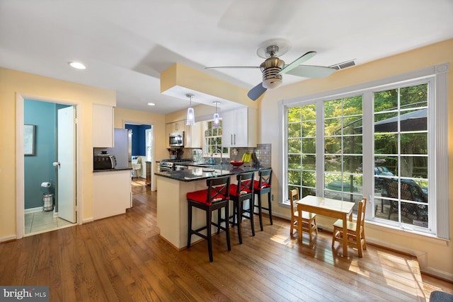 5455 Crowflock Ct, Columbia, MD 21045 - kitchen with appliances with stainless steel finishes, a sink, dark wood-style flooring, dark countertops, and recessed lighting