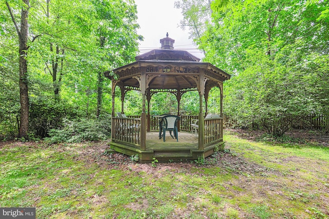 view of yard with a gazebo and a deck