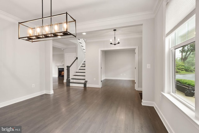 7101 27th Rd N, Arlington, VA 22213 - foyer featuring a chandelier, dark wood finished floors, stairs, ornamental molding, and baseboards
