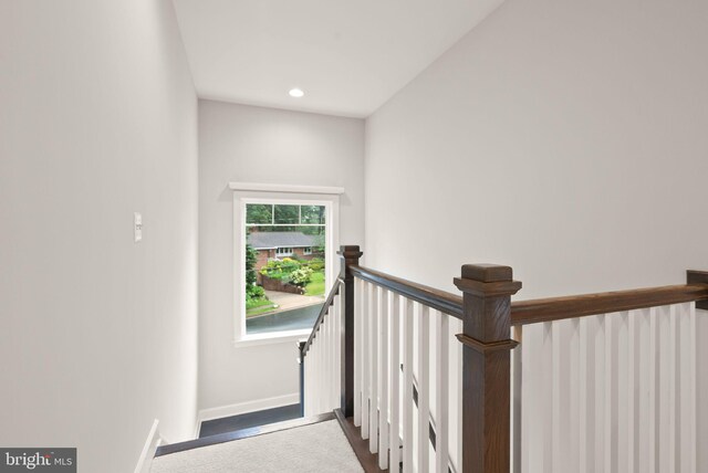 7101 27th Rd N, Arlington, VA 22213 - stairs featuring baseboards, recessed lighting, and carpet floors