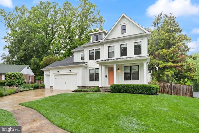 7101 27th Rd N, Arlington, VA 22213 - modern inspired farmhouse featuring board and batten siding, driveway, a standing seam roof, a garage, and metal roof