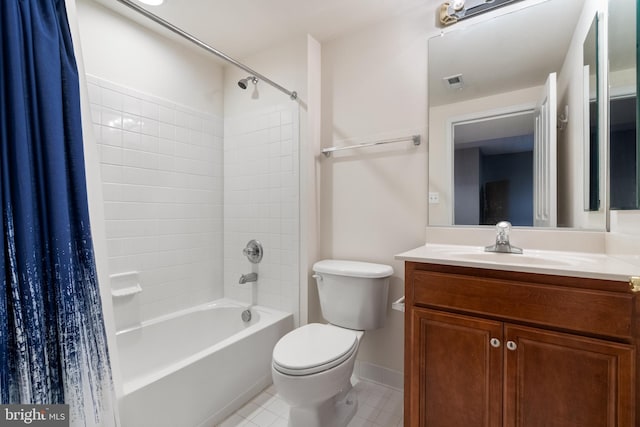 25146 Mineral Springs Cir, Aldie, VA 20105 - bathroom featuring vanity, shower / bath combo, toilet, tile patterned flooring, and baseboards