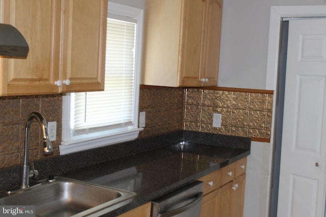 8 Pine St, New Egypt, NJ 08533 - kitchen with stainless steel dishwasher, a sink, dark countertops, and tasteful backsplash