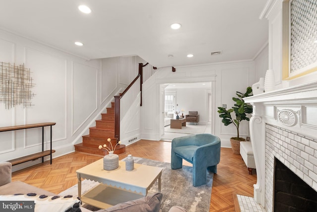 2314 20th St NW, Washington, DC 20009 - living room with a decorative wall, stairway, a fireplace, and recessed lighting