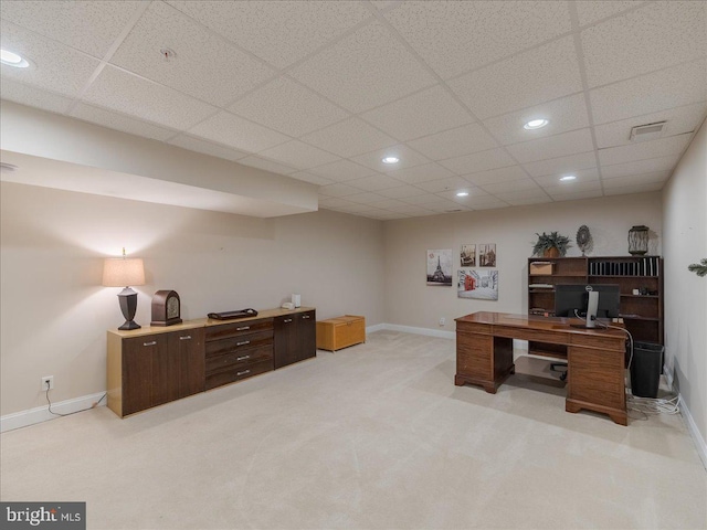 120 Whiteland Hills Cir, Exton, PA 19341 - office area with light carpet, baseboards, a drop ceiling, and recessed lighting