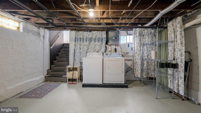 409 W 10th Ave, Conshohocken, PA 19428 - basement with electric panel, washer and clothes dryer, and stairs