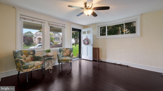 409 W 10th Ave, Conshohocken, PA 19428 - sitting room featuring radiator, ceiling fan, wood finished floors, and baseboards