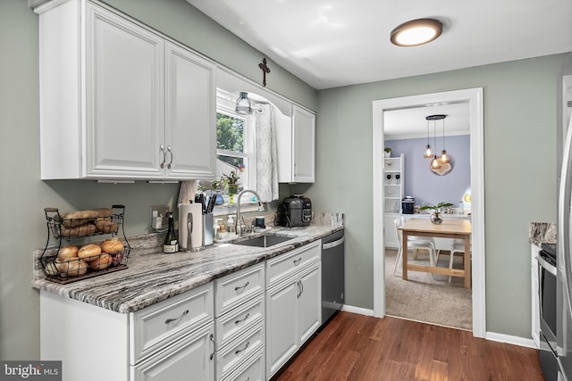 230 Aqua Ln, Delran, NJ 08075 - kitchen with a sink, dishwasher, white cabinetry, and dark wood-style flooring