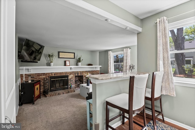 230 Aqua Ln, Delran, NJ 08075 - living area with a brick fireplace and baseboards